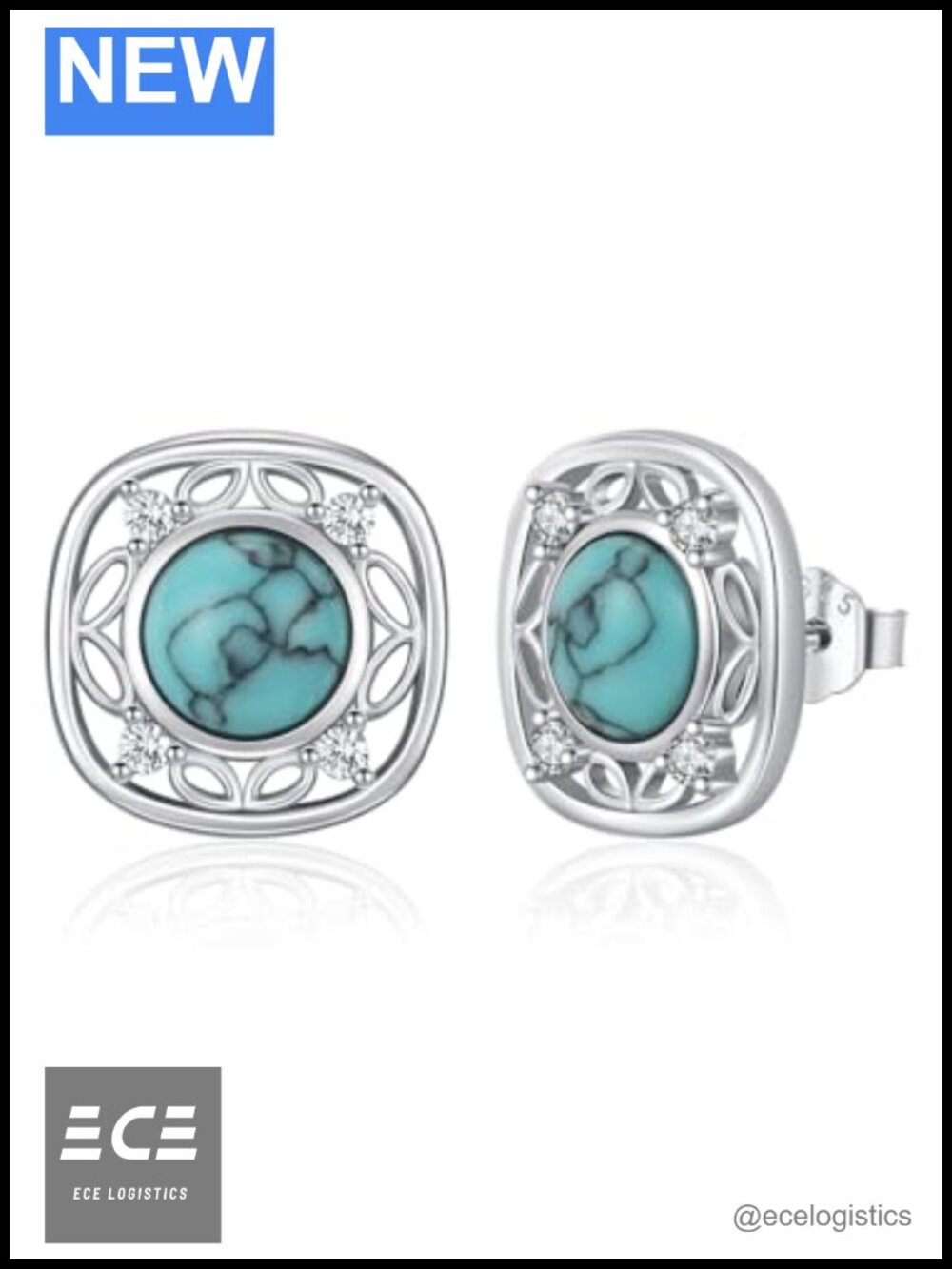 Turquoise Stud Earrings 925 Sterling Silver Bohemian Unisex